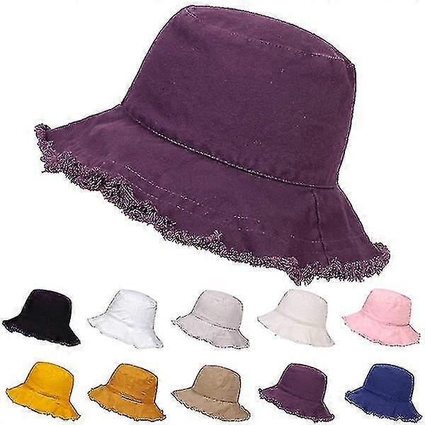 Foldable Solid Color Cowboy Bucket Hat Casual Fishing Hat Flat Topwhite