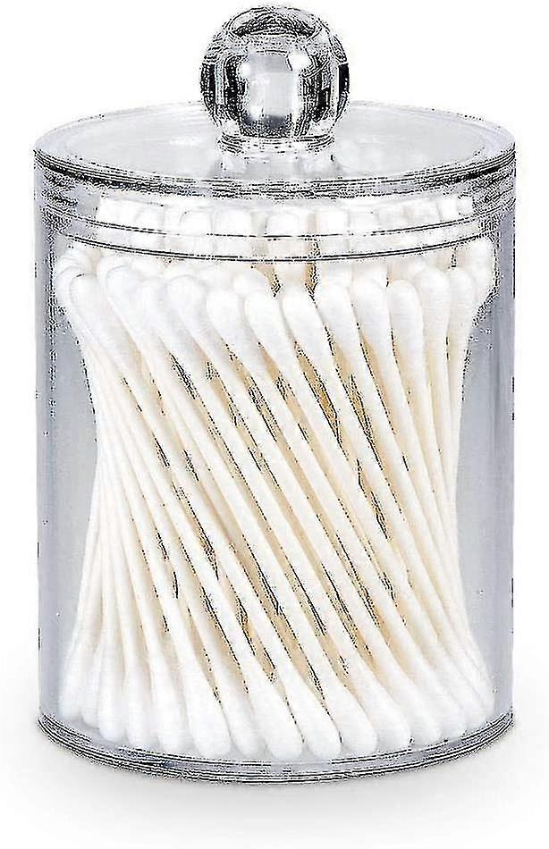 1pcs Qtip Holder Dispenser For Cotton Ball, Cotton Swab, Cotton Round Pads, Floss - 3 Oz Clear Plastic Apothecary Jar For Bathroom Canister Storage Or