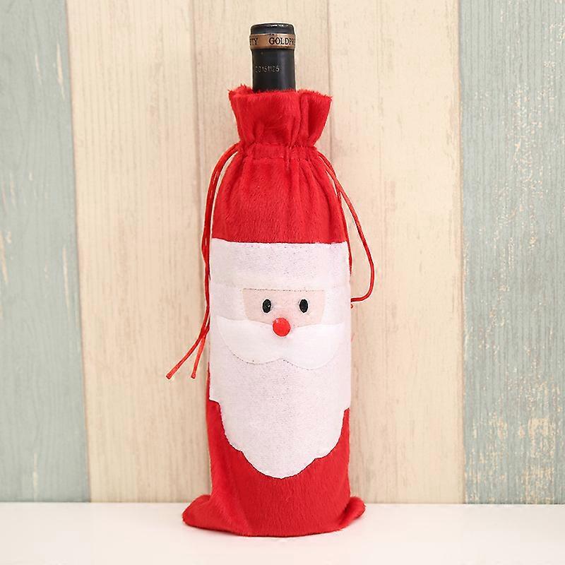 Santa Claus Christmas Drawstring Red Wine Bottle Cover Bags for Home Dinner Party Decoration Table Decor