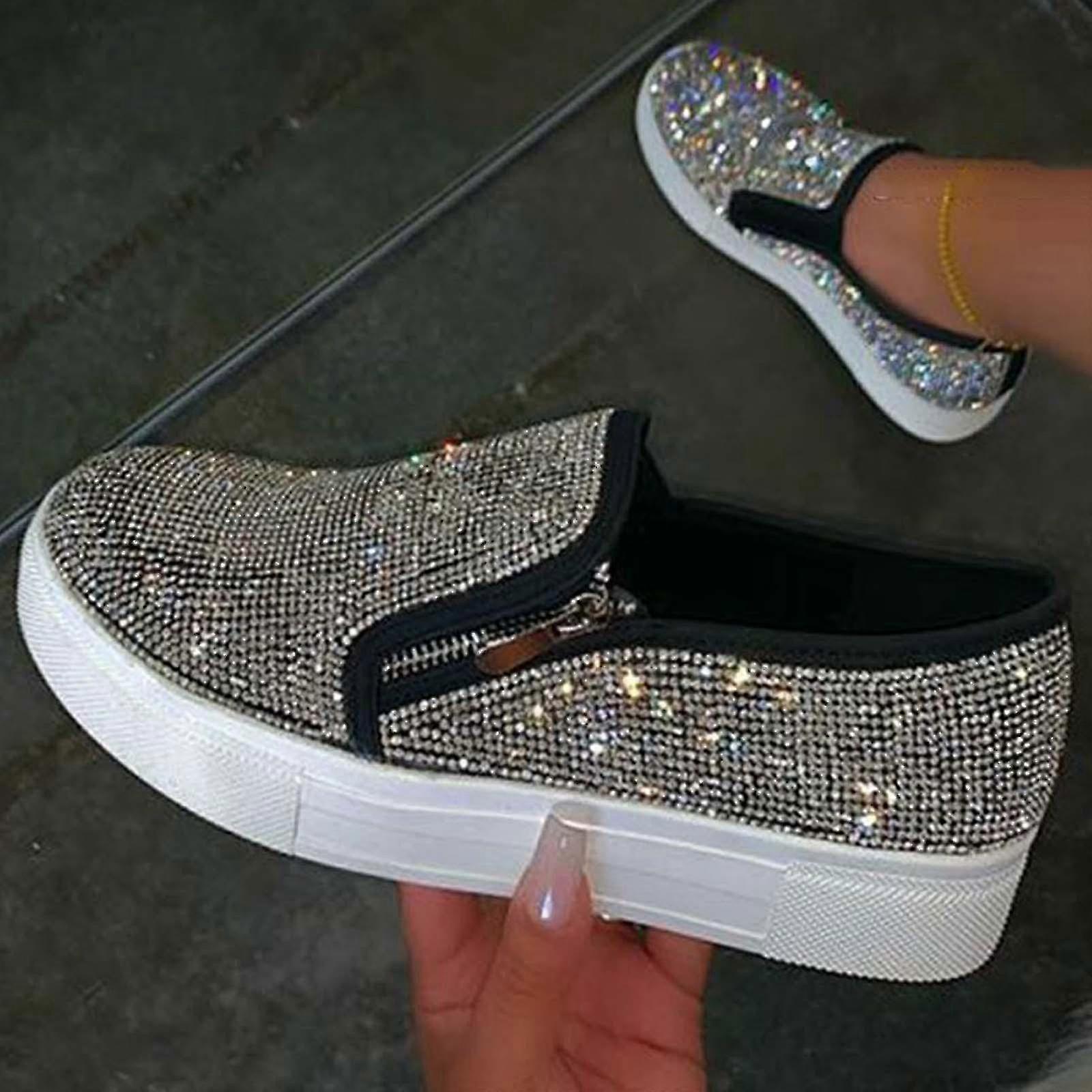 Femmes Glitter Sneakers Baskets Chaussuresblack-36