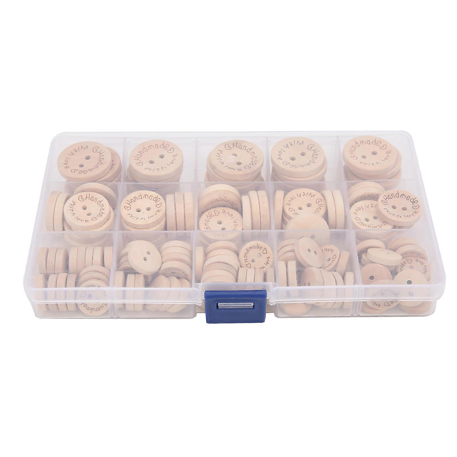 140pcs Wooden Buttons DIY 3 Different Sizes Letters Pattern Sewing Buttons with Storage Box for Children Clothes