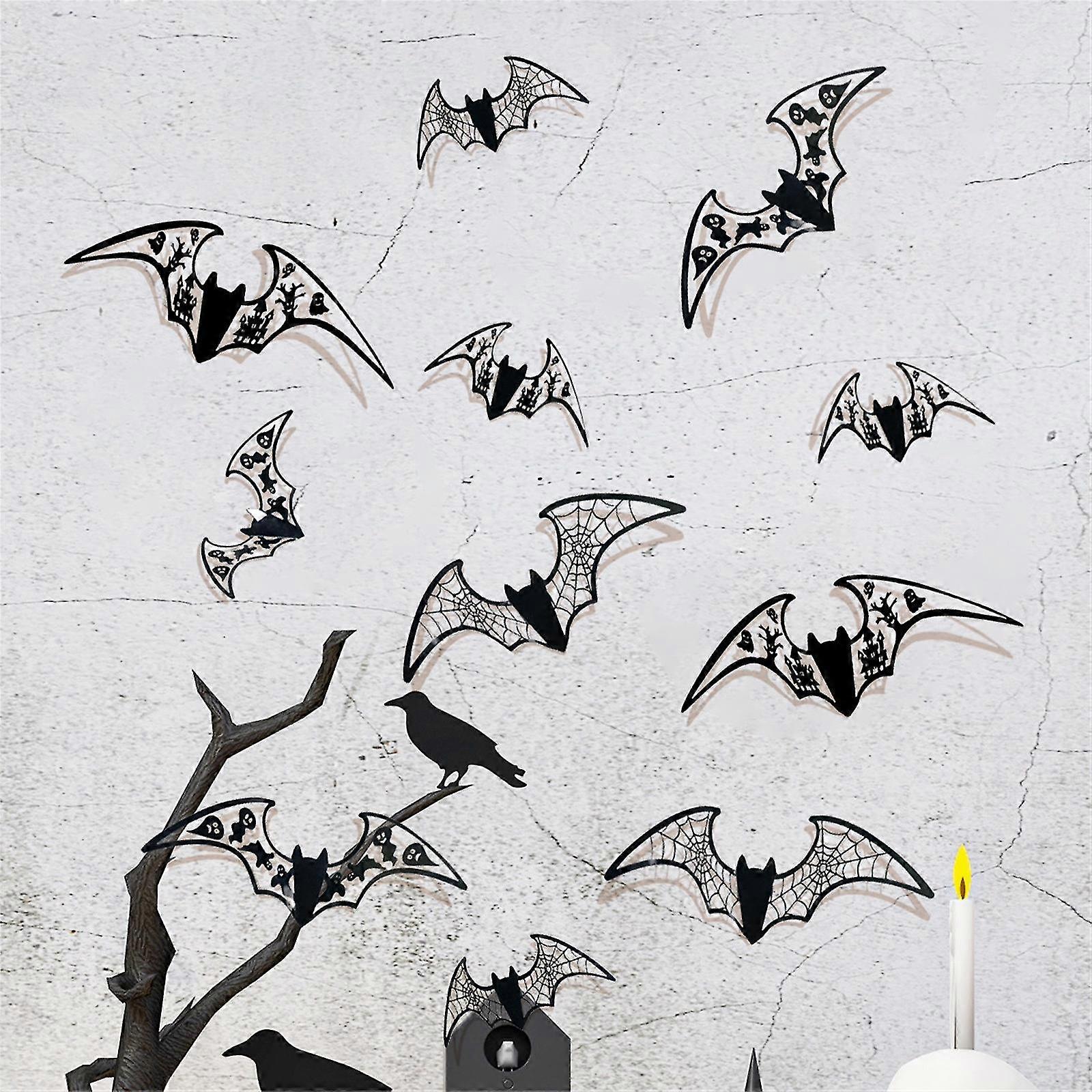 Bat decals on apartment windows and walls in a small living room