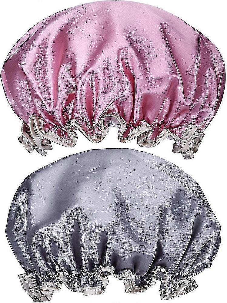dusj cap, 2 pakke kvinner bad cap gjenbrukbar dobbelt lag vann lue elastisk
