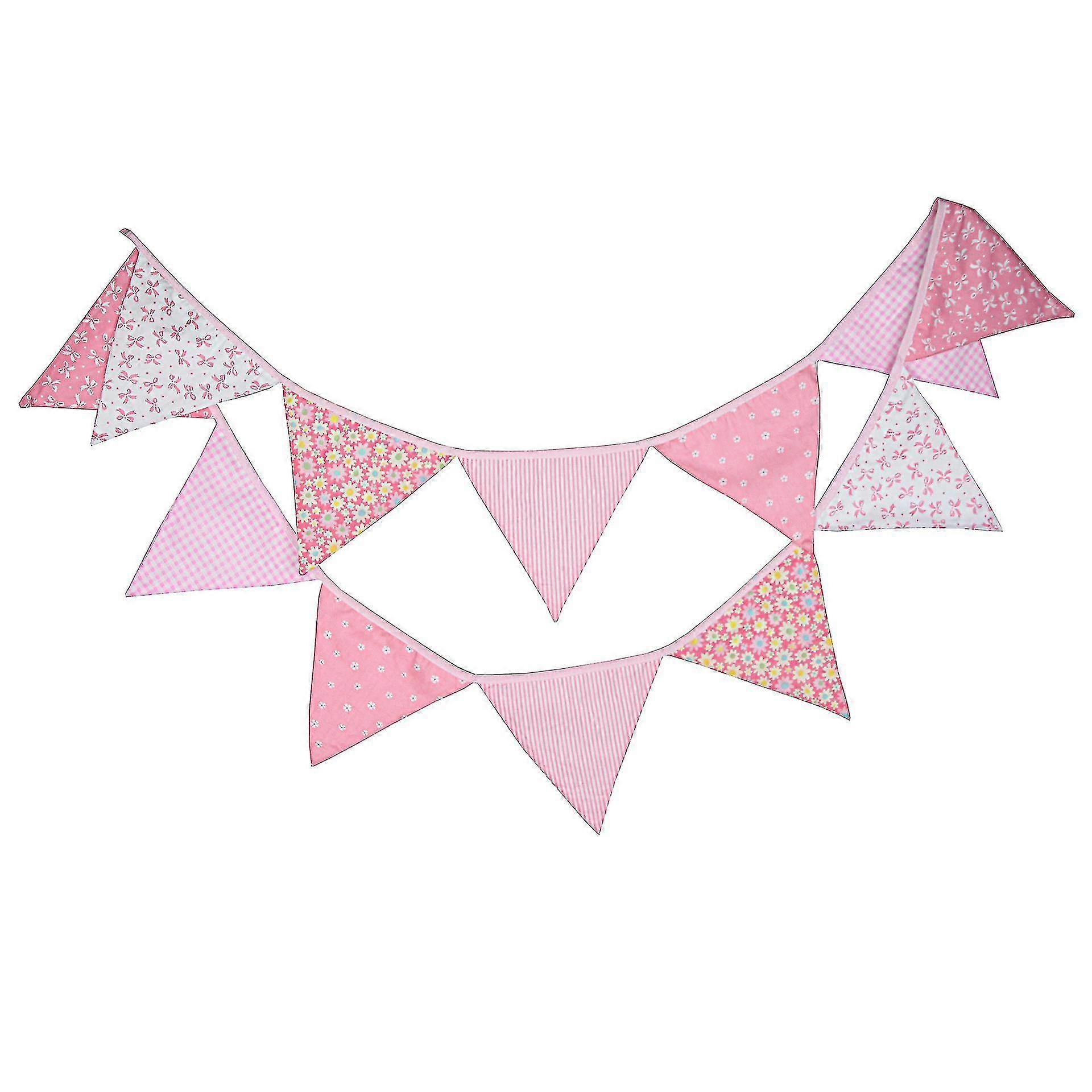 Party Bunting Triangle Flag Fabric Banner String Pennant Flags Birthday Decoration (pink)  bd