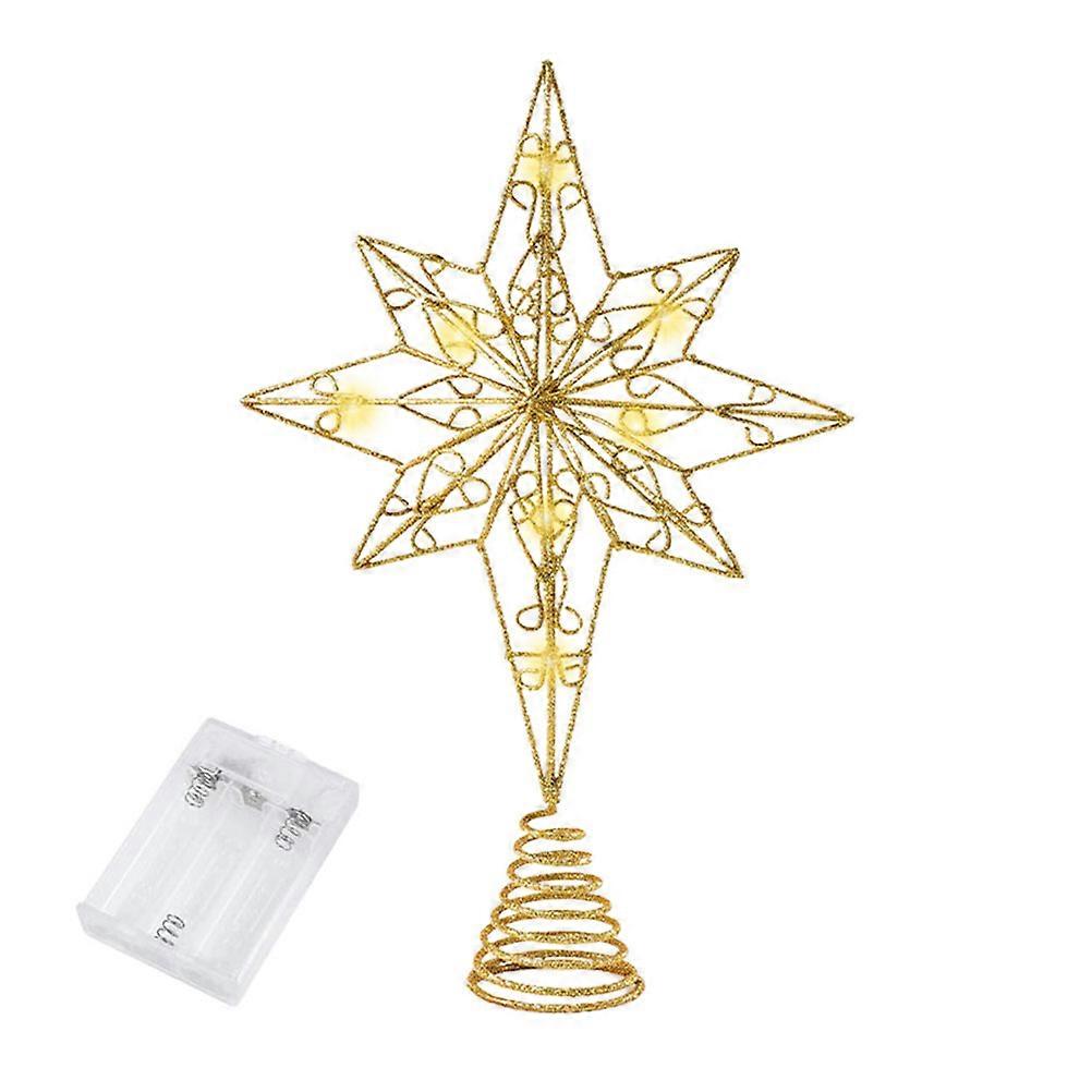 Minglan Christmas tree with lights, wrought iron top star, five-pointed star, tree top octagonal desktop ornament (15*30 eight-pointed star gold)
