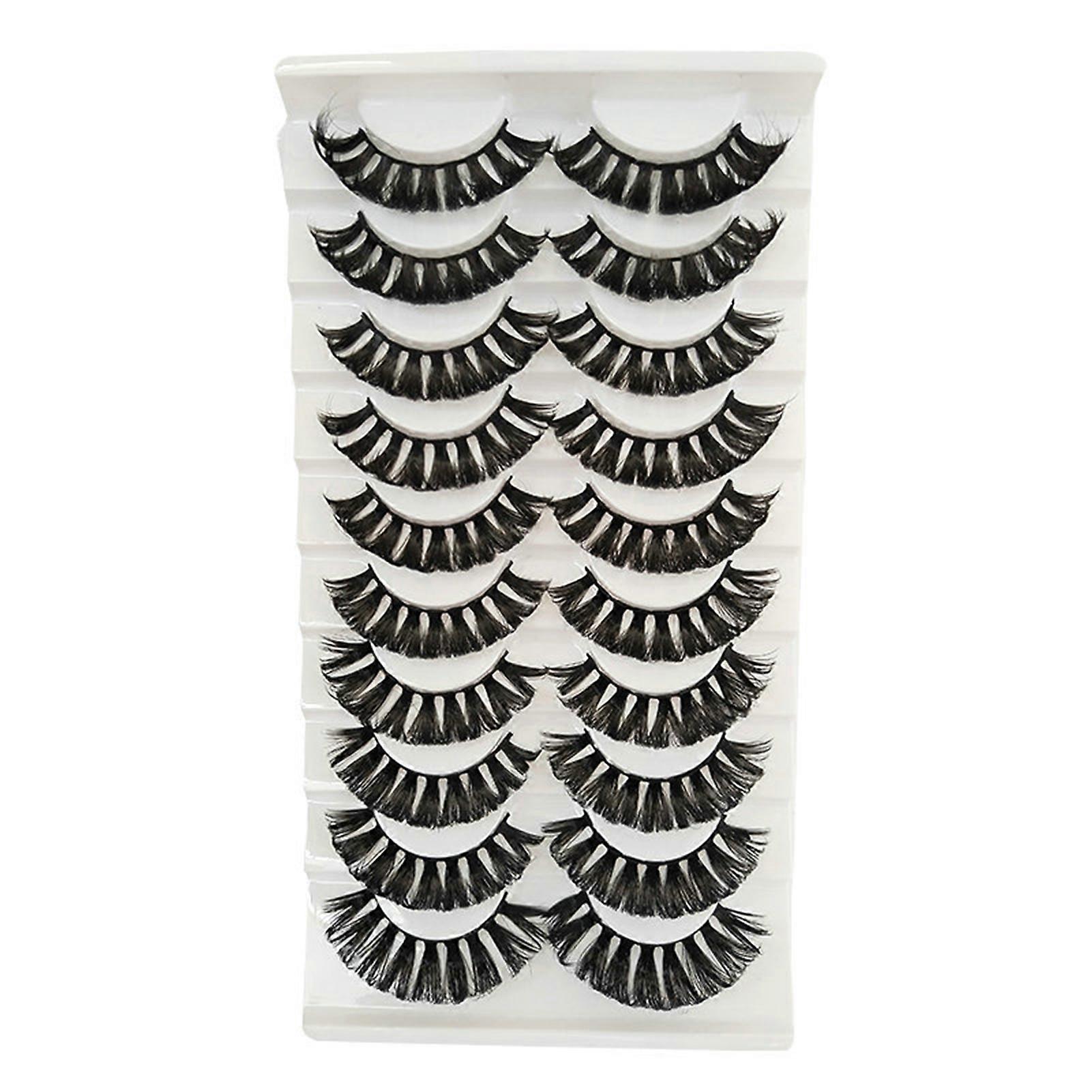 10 Pairs Long Dense Reusable Self-Adhesive False Eyelashes Quick Paste Eye Lashes for Daily Party Cosplay Eye Makeup