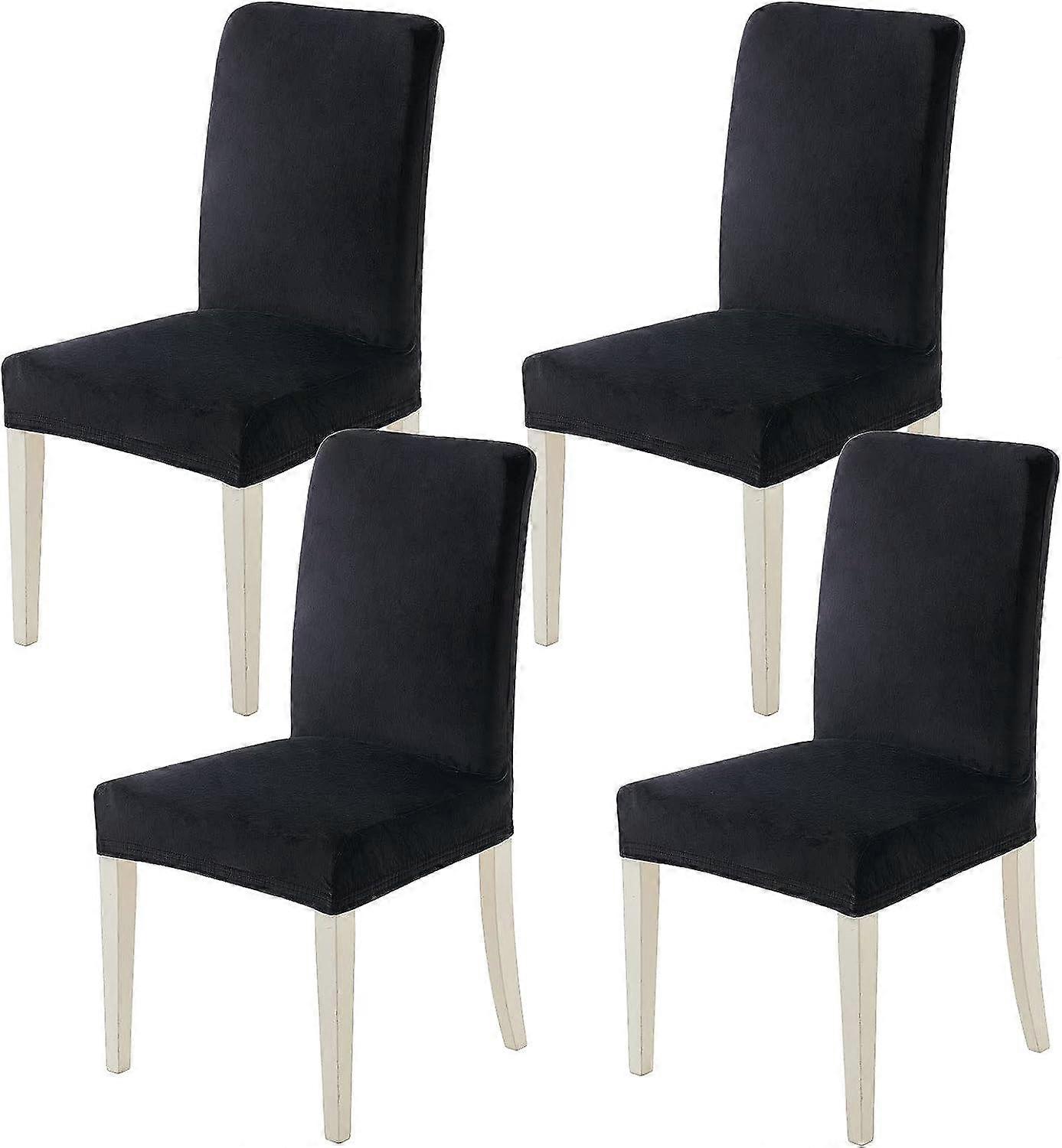 Black Dining Chair Covers Velvet Chair Cover Indoor Stretch Chair Slipcovers Black 4-Piece Seat Protector Covers Suitable for Living Room, Office, Ban