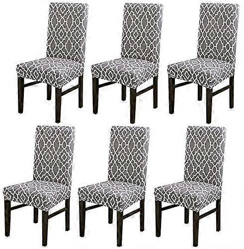 סט כיסוי כיסא אוכל נמתח סרוג Jacquard של 6 כיסויי כיסא נשלפים דקורטיביים (אפור סרוג)