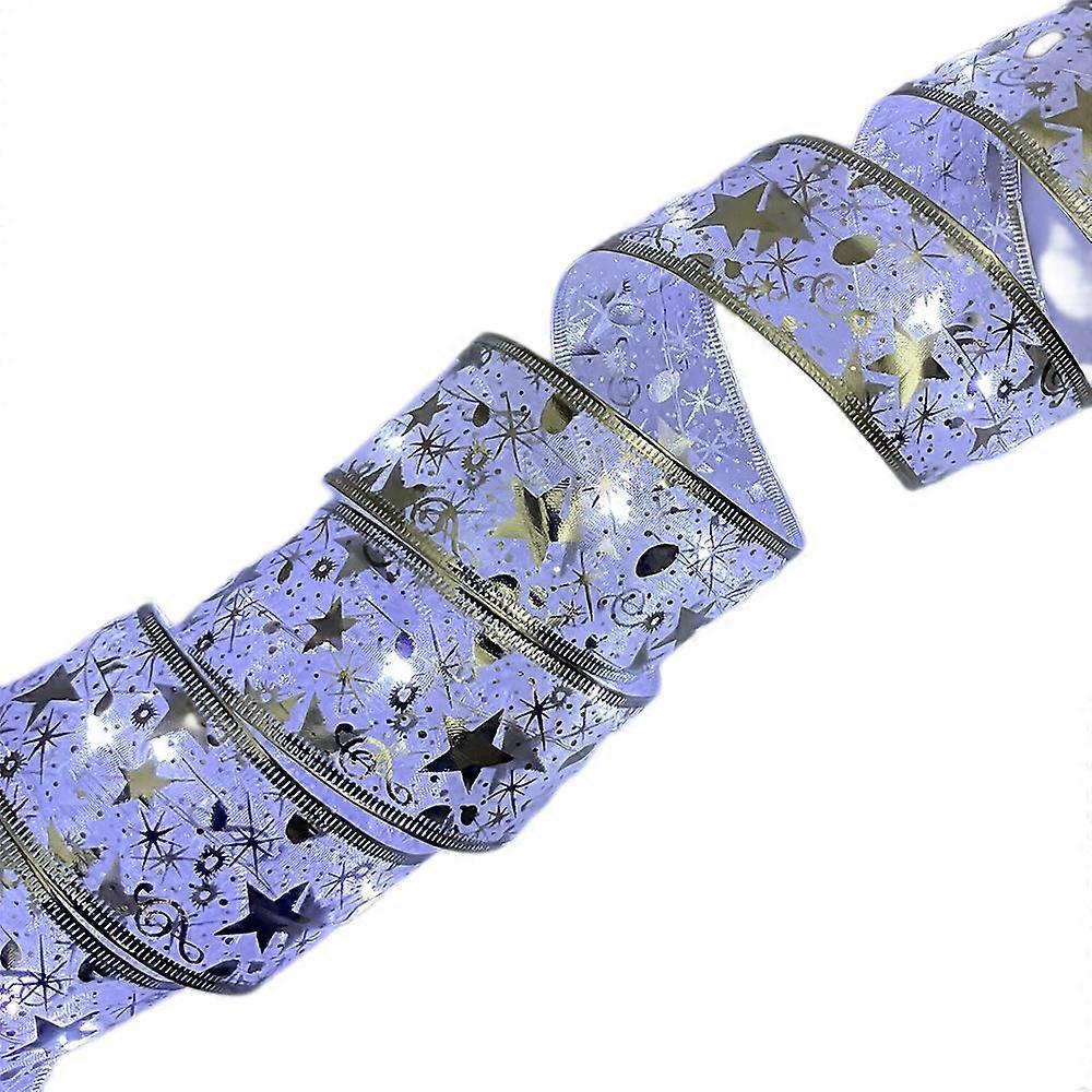 Christmas Ribbon Flashing Light String, Ribbon 4m40 Lights, Three Switch Flash Battery Box (Cold White With Silver Ribbon)