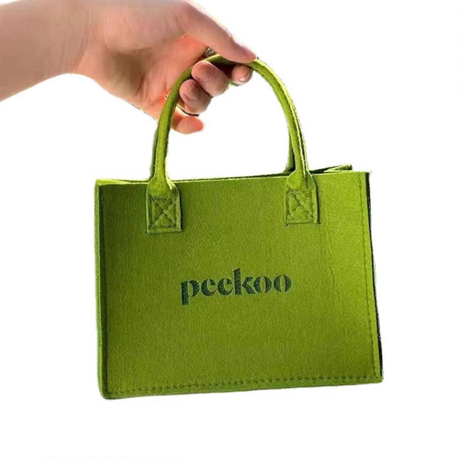 New Arrive Green Reusable Felt Bag Shopping Basket Storage Wood Log Carrier With Long Handle