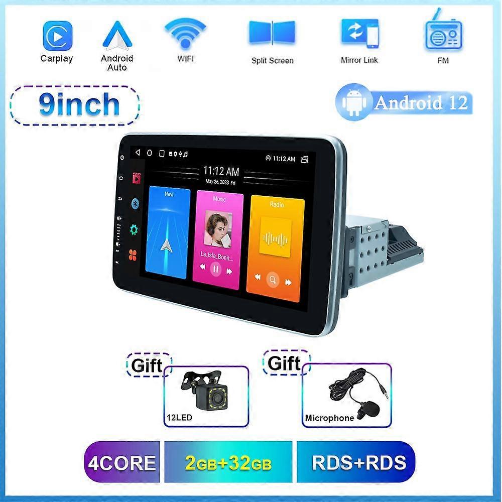 X-REAKO 2+32G 1 DIN Carplay Android 12 360 Rotatable 9" Car Multimedia Player 1 Din Auto DSP RDS Stereo GPS Navigation BT WIFI