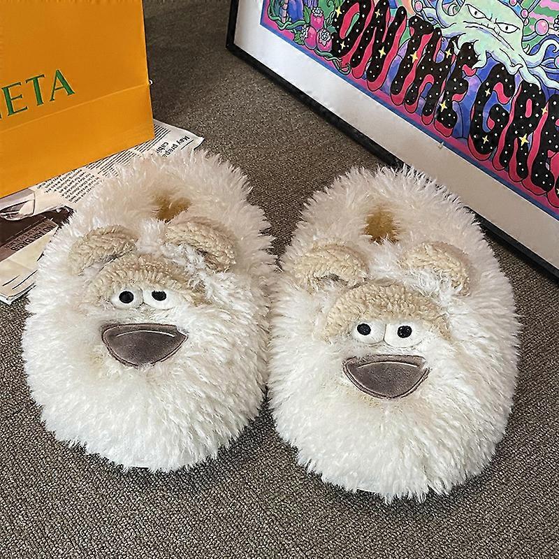 面白いふわふわの綿のスリッパの女性の猫はかわいい漫画の厚底のスリッパを感じています-オリーブグリーン