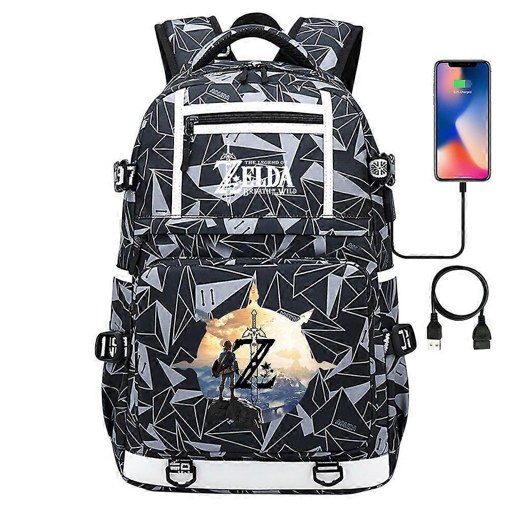 حقيبة ظهر مطبوعة من Zelda-Link للمراهقين والطلاب والرجال والنساء - حقيبة مدرسية واسعة ، حقيبة كتب ، مع منفذ شحن USB لأجهزة الكمبيوتر المحمولة - أنيقة وغير رسمية