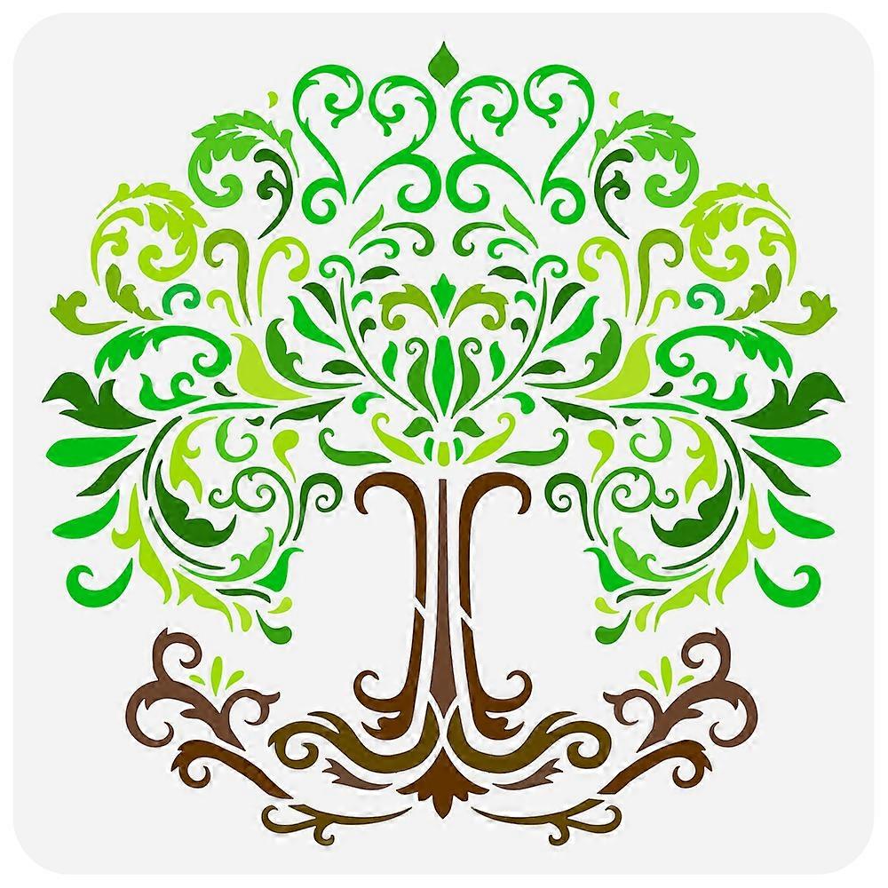 1pc Tree of Life Stencil 11.8x11.8 inch Damask Tree of Life Stencil Plastic Plant Tree Pattern Stencil Reusable Create DIY Tree Life Crafts and Decor