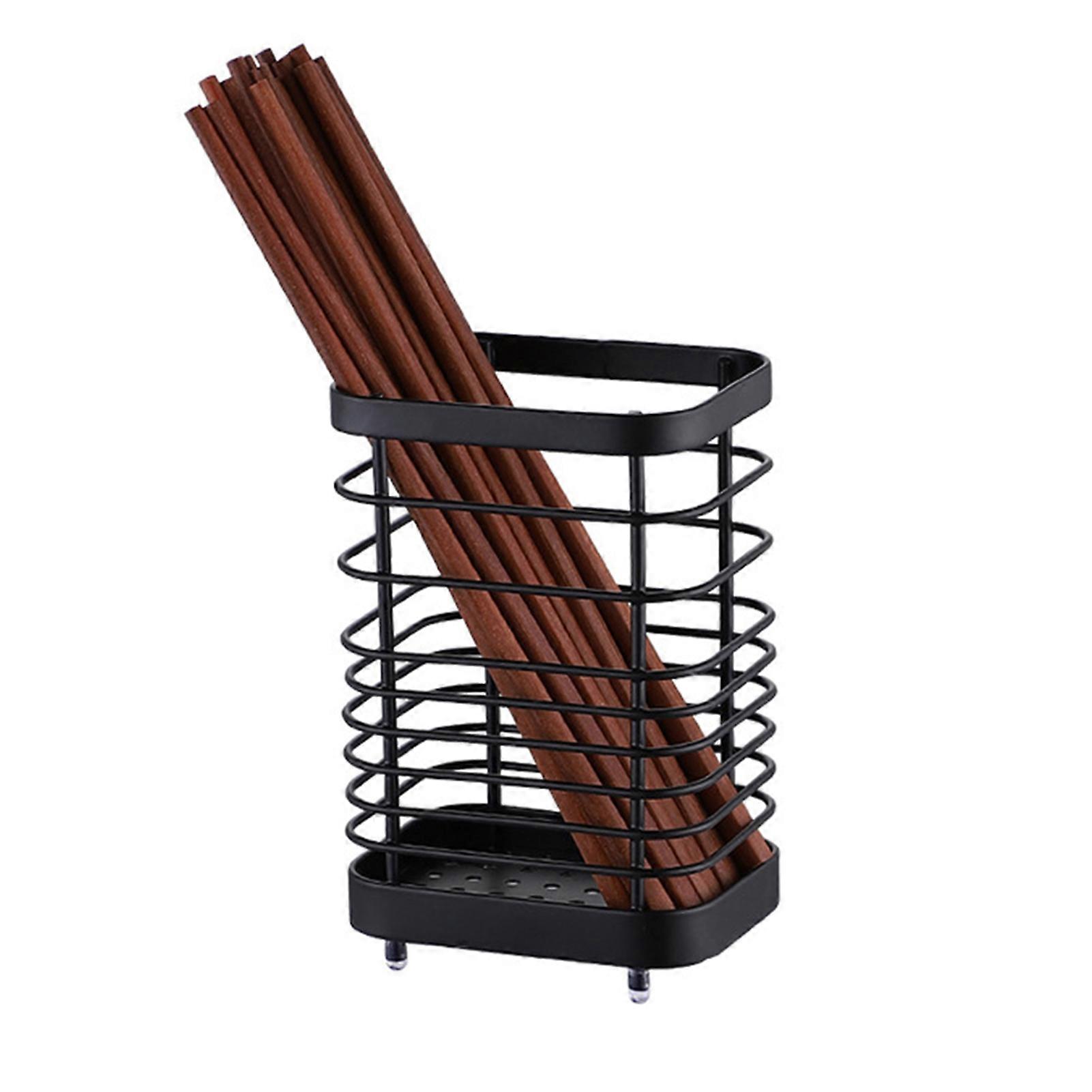 Storage Rack Chopstick Toothbrush Holder with Drainage Holes Hollow Design Stainless Steel Wall Mounted Toothbrushes Makeup Brushes Holder