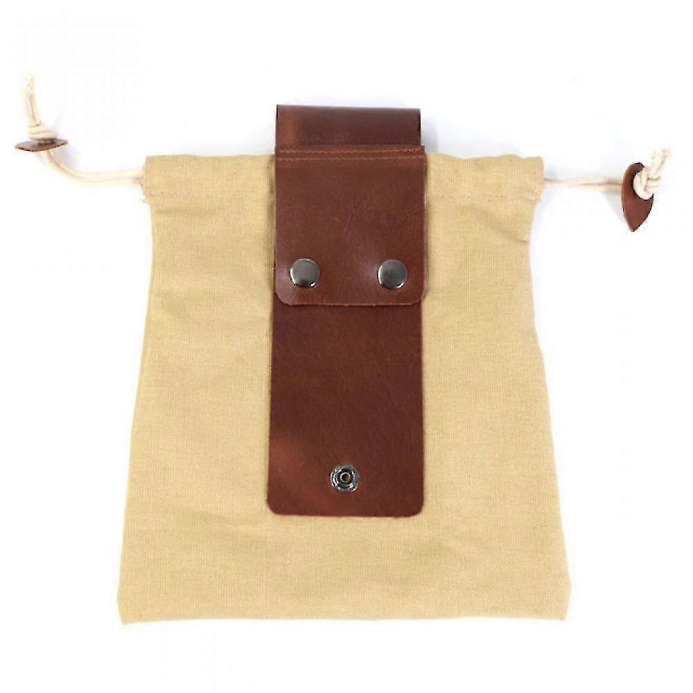 Canvas Forage Pouch, Foldable Canvas Bushcraft Bag With Drawstring Leather Cover, Waist Hanging Tool Bag For Fruit Picking Khaki