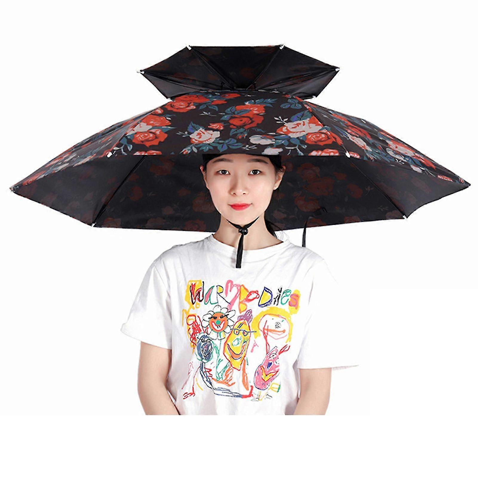 2 Layer Umbrellas Hat Portable Breathable Umbrellas Hat Foldable Rainy Cover