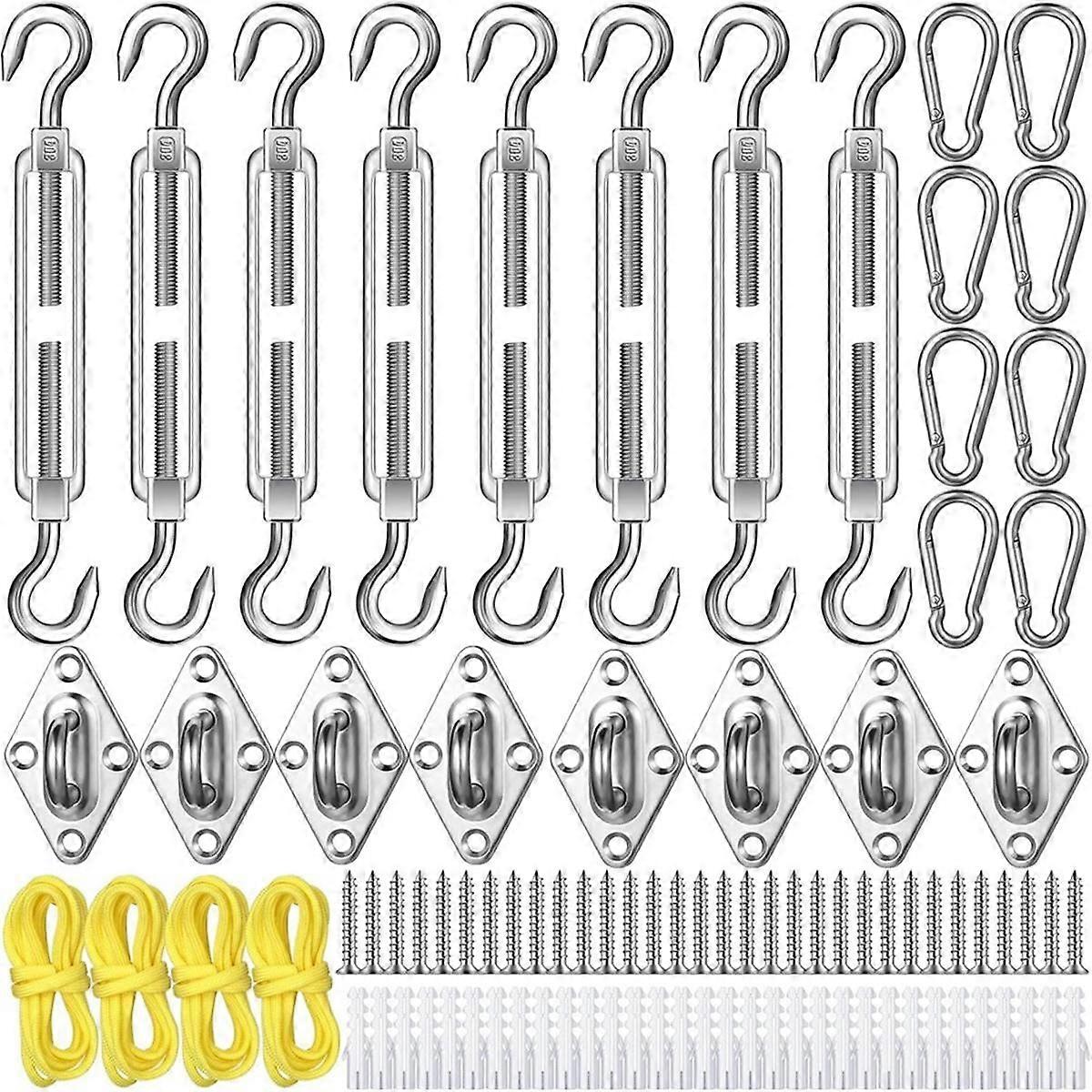 92 Pieces Shade Sail Hardware Kit Rust-Proof Shade Hardware Kit for Triangle Rectangle Shade Sail I