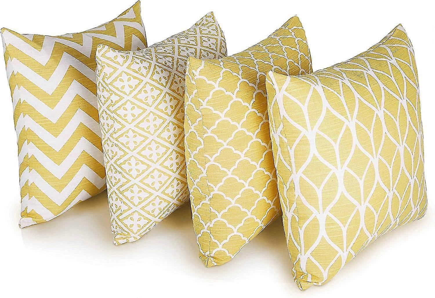 Set Of 4 Double Sided Square Cushion Covers, 45cm Length X 45cm Width, Yellow