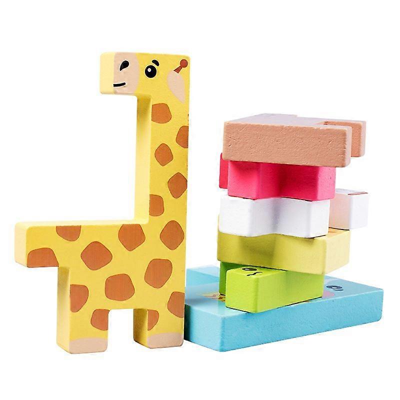Wooden Puzzle Toys 3D Animal Set for Kids Colorful Learning Educational Blocks Stack Shapes