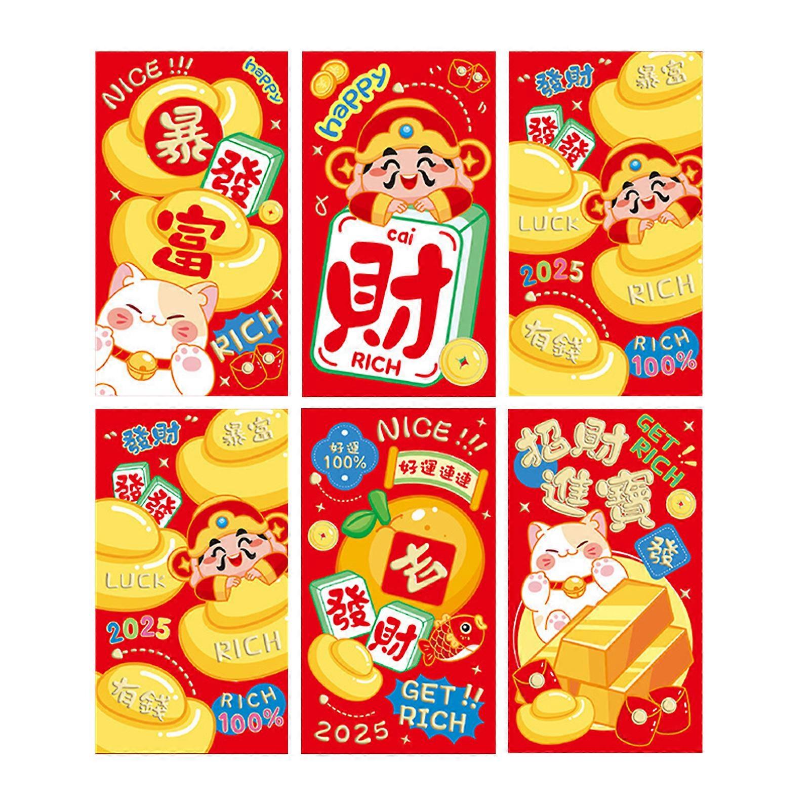 6 Count 2025 Snake Zodiacs Redness Envelopes for Chinese New Year Celebration Practical Spring Festival Money Packets