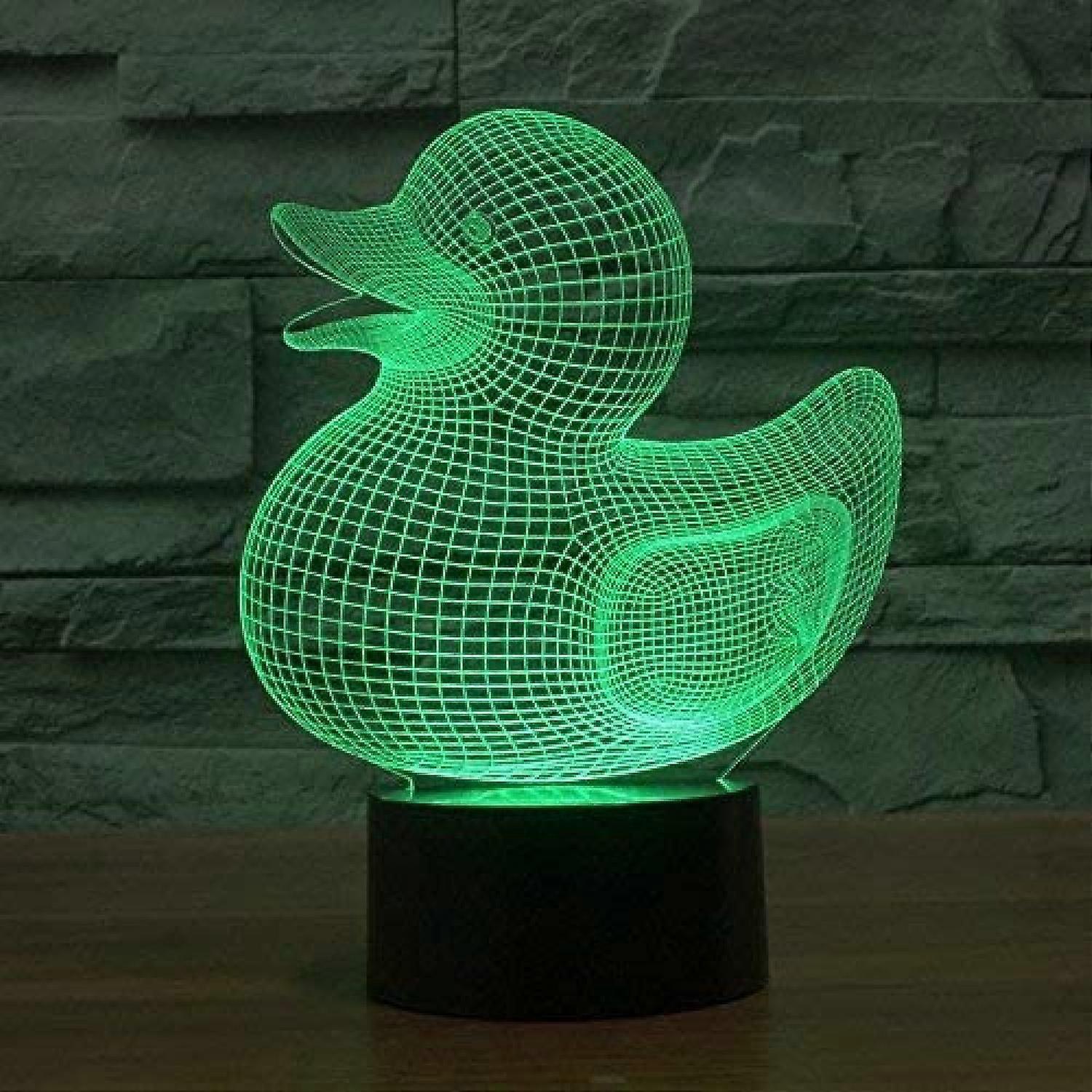 Qinwei 3D Duck Night Light Lamp Illusion Night Light 7 Color Changing Touch Switch Table Desk Decoration  with Acrylic Flat ABS BaseStyle 21