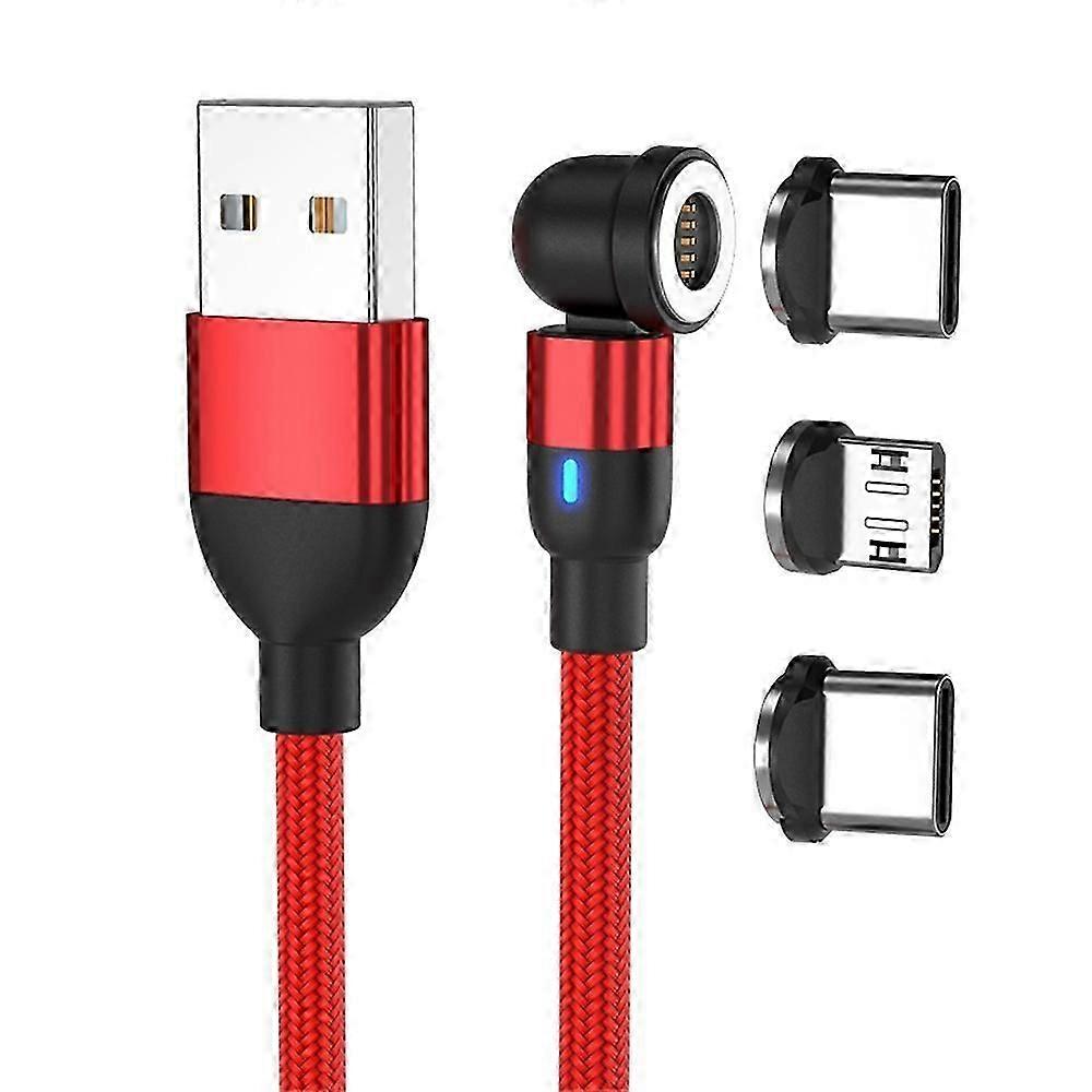 1m Usb To 8pin Type-c Micro Rotatable Connector 3a Magnetic Charging Data Cable - Purple