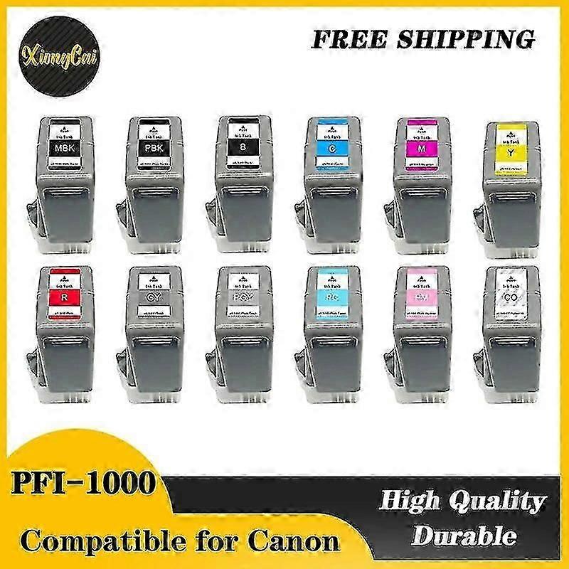 خرطوشة حبر متوافقة مع Premium لطابعة Canon Pro-1000 - مجموعة كاملة مع رقاقة (12 لونا)