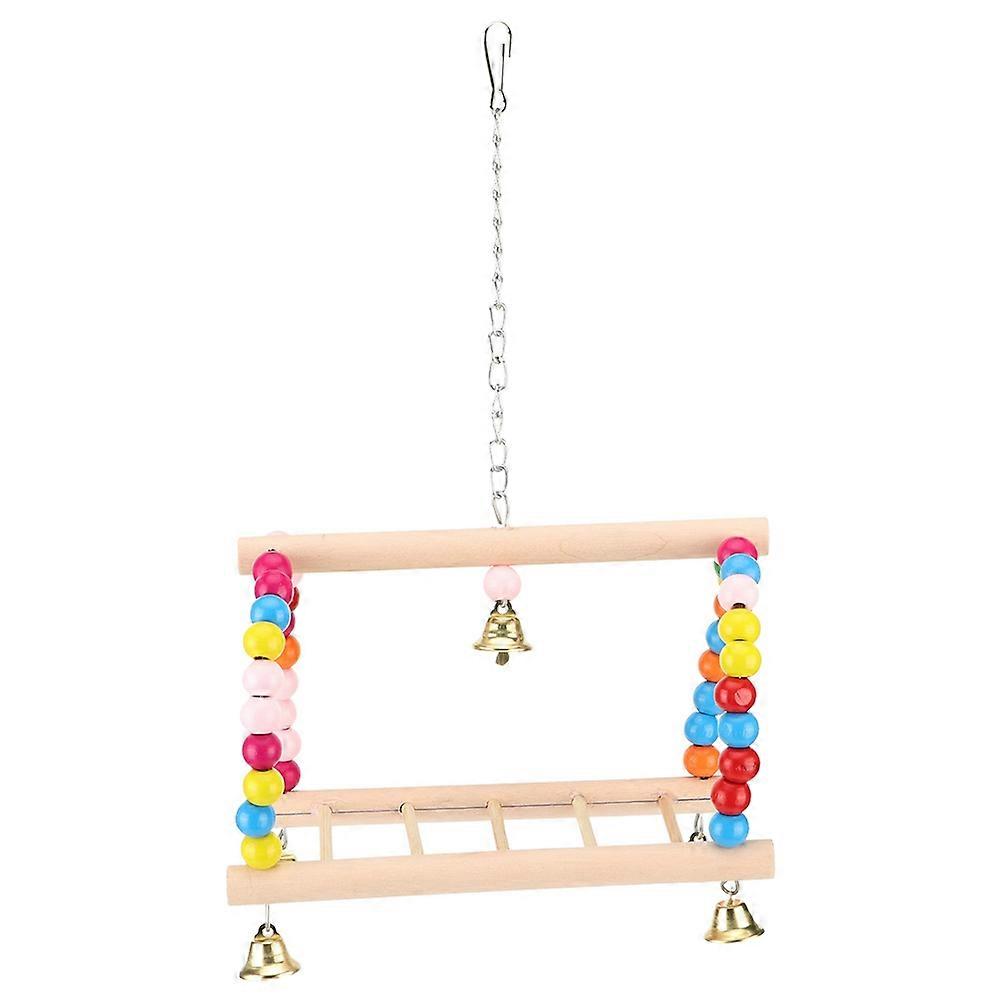 Wooden Square Parrot Toy Climbing Swing Ladder Stand Frame Pole for Birds, Durable Natural Wood, 30x30cm