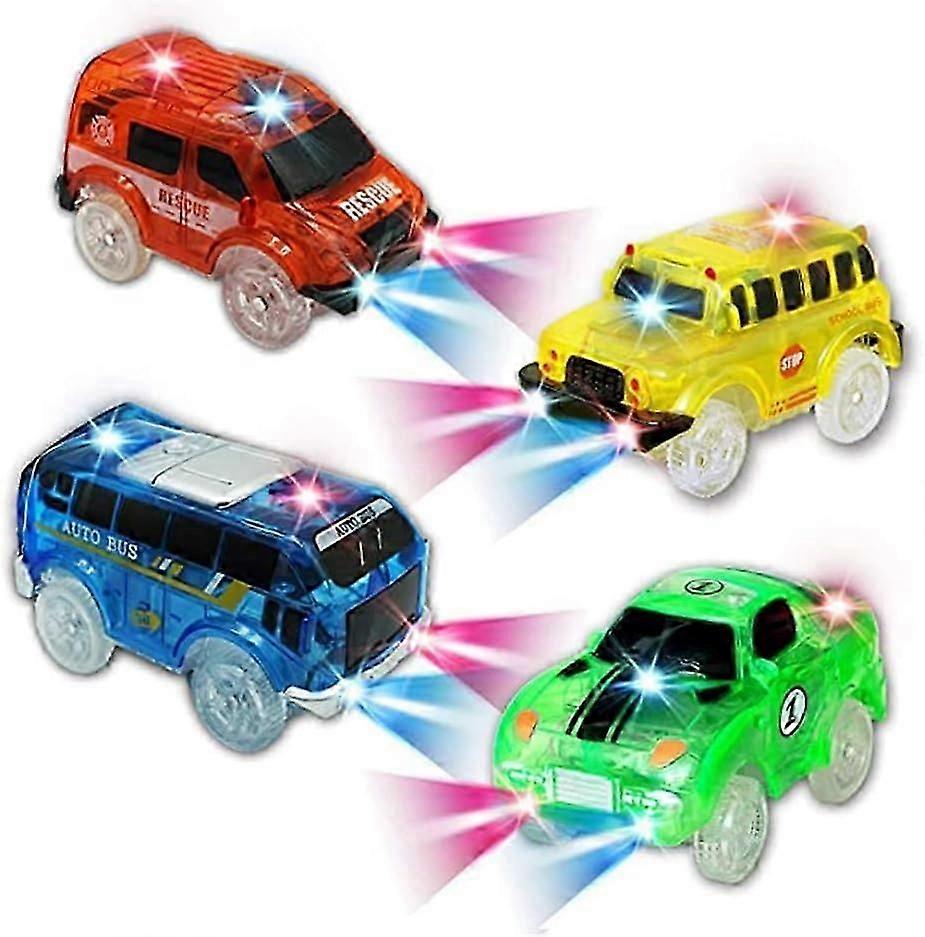 4 عبوات من سيارات الجنزير للأطفال ، سيارات بديلة مع 5 مصابيح LED وامضة ، متوافقة مع معظم التوهج في المسارات المظلمة - ممتعة ومشرقة