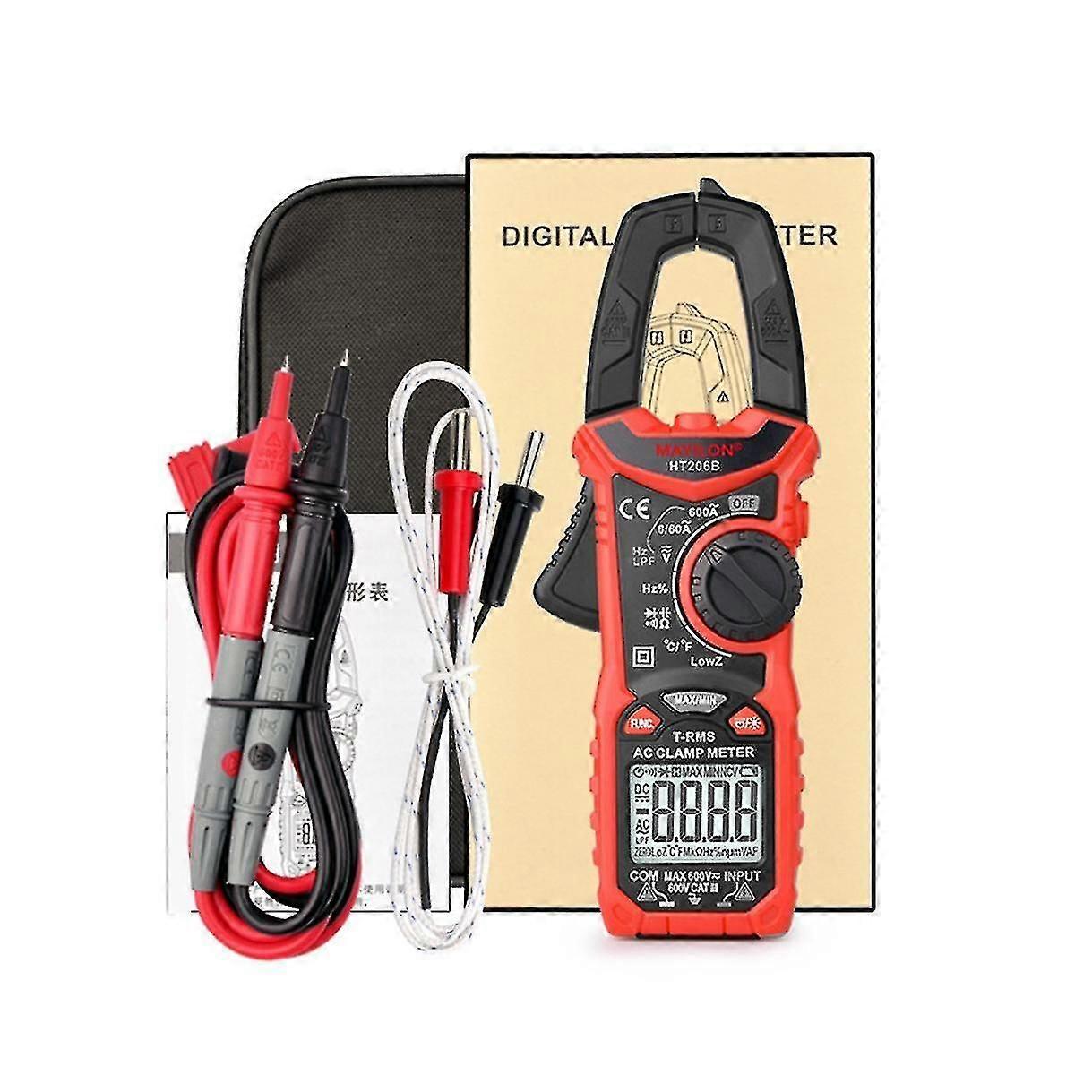 Ht206b Digital Clamp Meter 600a Ac Current Two Color Backlight Ncv Voltmeter Ammeter With Carrying