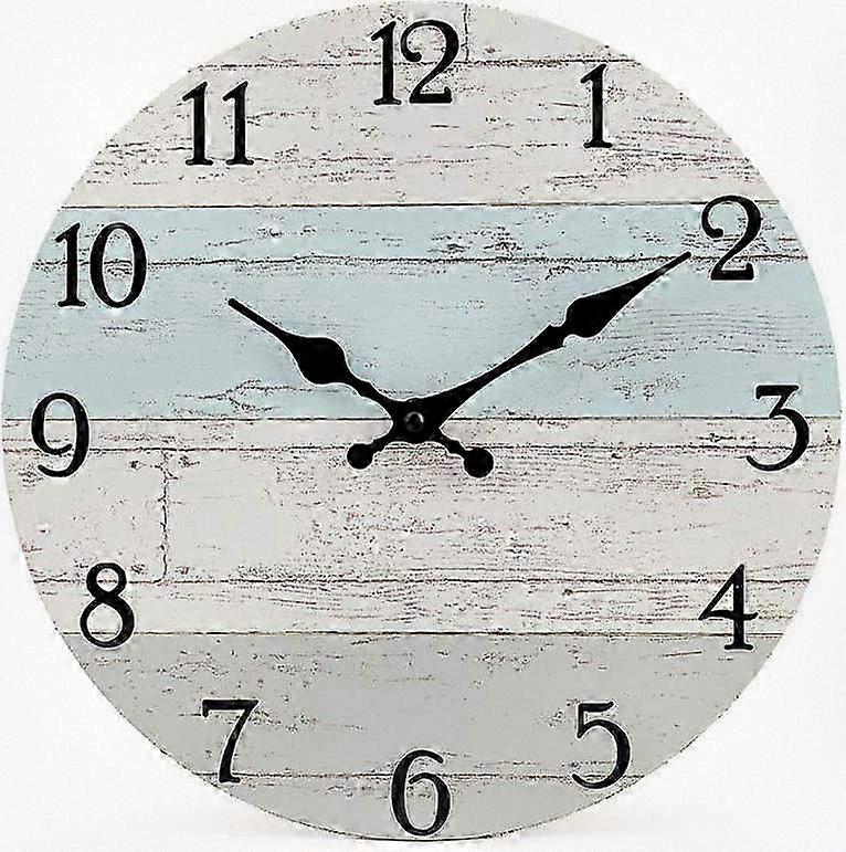 Stylish Round Wooden Wall Clock with Vintage Number Design - 25 cm in Blue