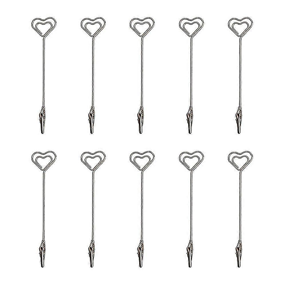 10pcs Metal Heart Memo Holder With Clamp Desktop Message Clips Photo Holder Business Clip (silver)