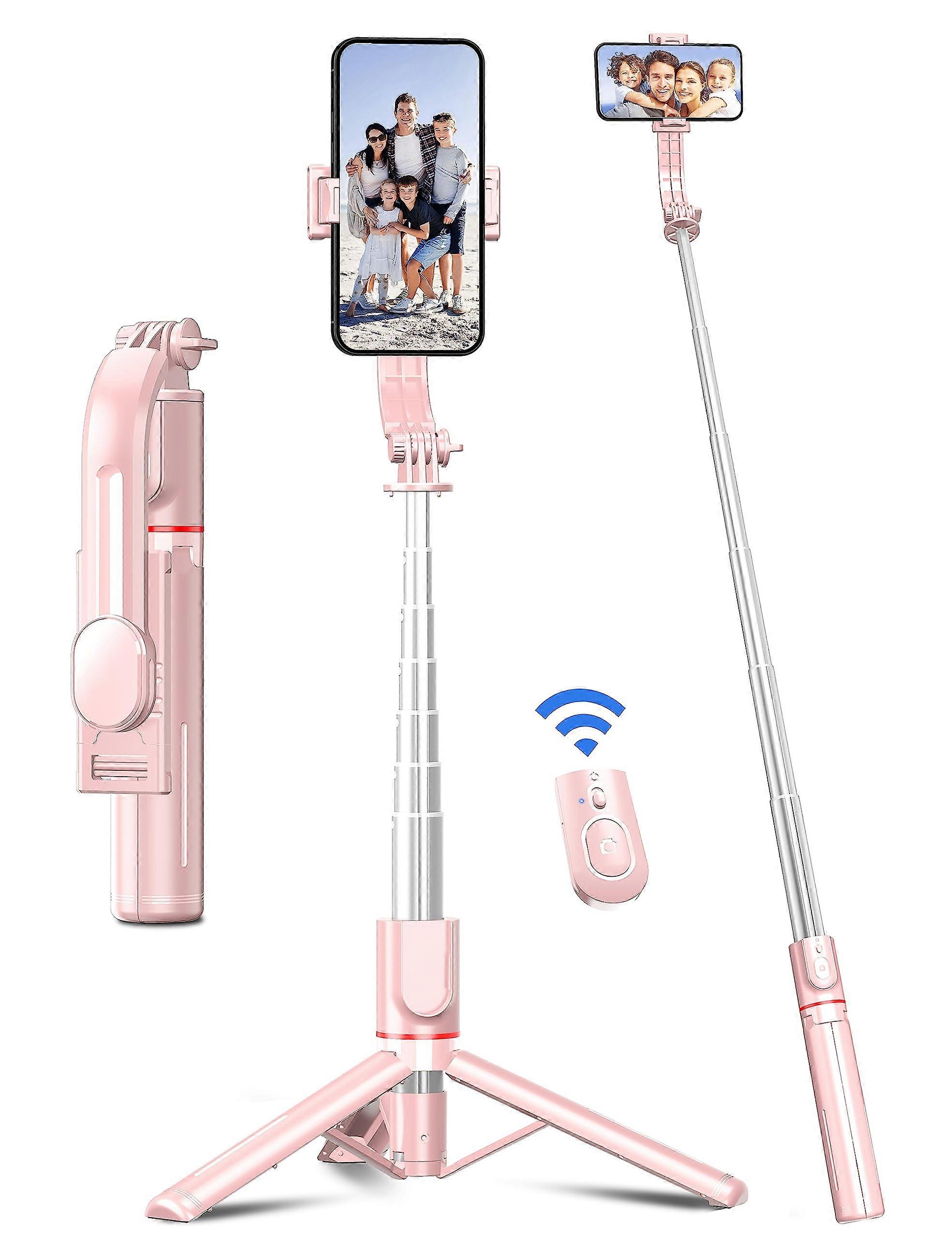41'' Phone for Tripod, Selfie Stick Tripod Stand with Wireless Remote Extendable (Pink)