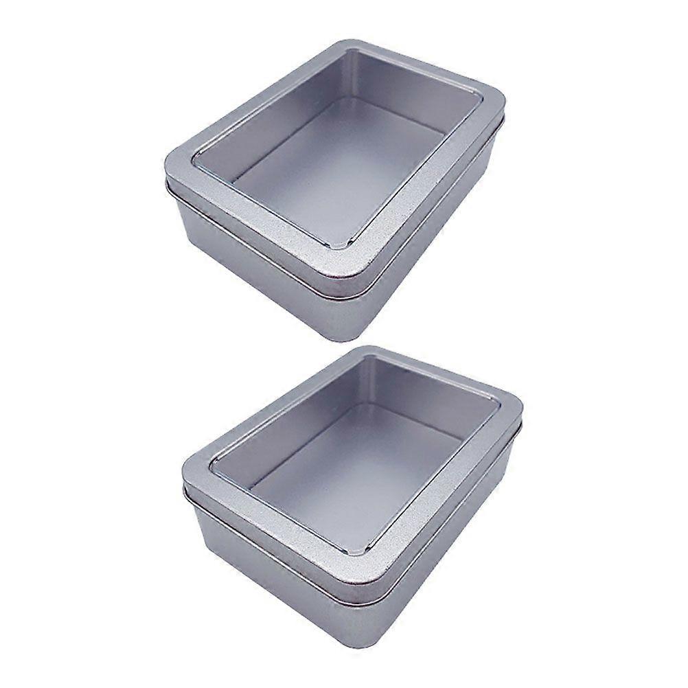 2pcs Practical Rectangular Mask Tinplate Box Portable Jewelry Letter Case Durable Desktop Storage Boxes (Open Window Cover Box)