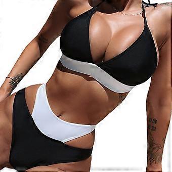 Bikini Bademode Dessous Set Badeanzug Frauen Gestreift Push Up Hoch geschnitten Hohe Taille Halfter Bikini Set Zweiteiliger Badeanzug Schwarz S