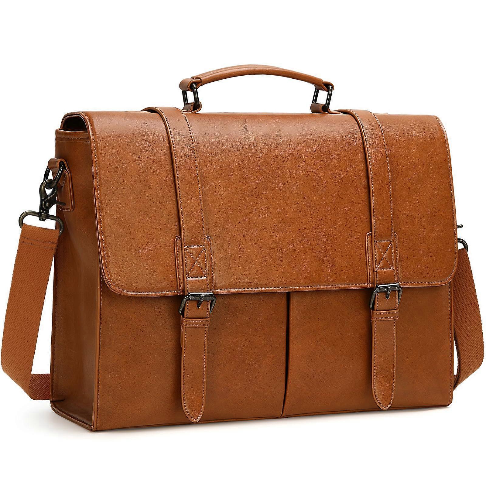 Messenger Bag for Men 15.6 Inch Vintage Leather Laptop Briefcase with Adjustable Strap and Multiple Pockets