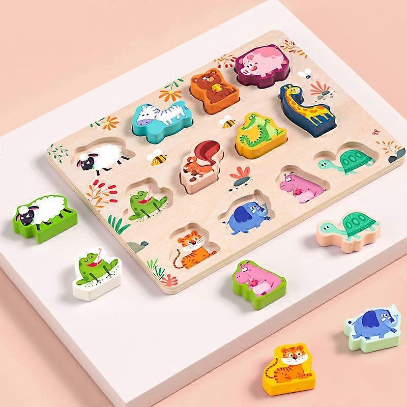 Mongolian Early Teachers Puzzle Blocks Shape Pairing Embedded Board, Style: Animal