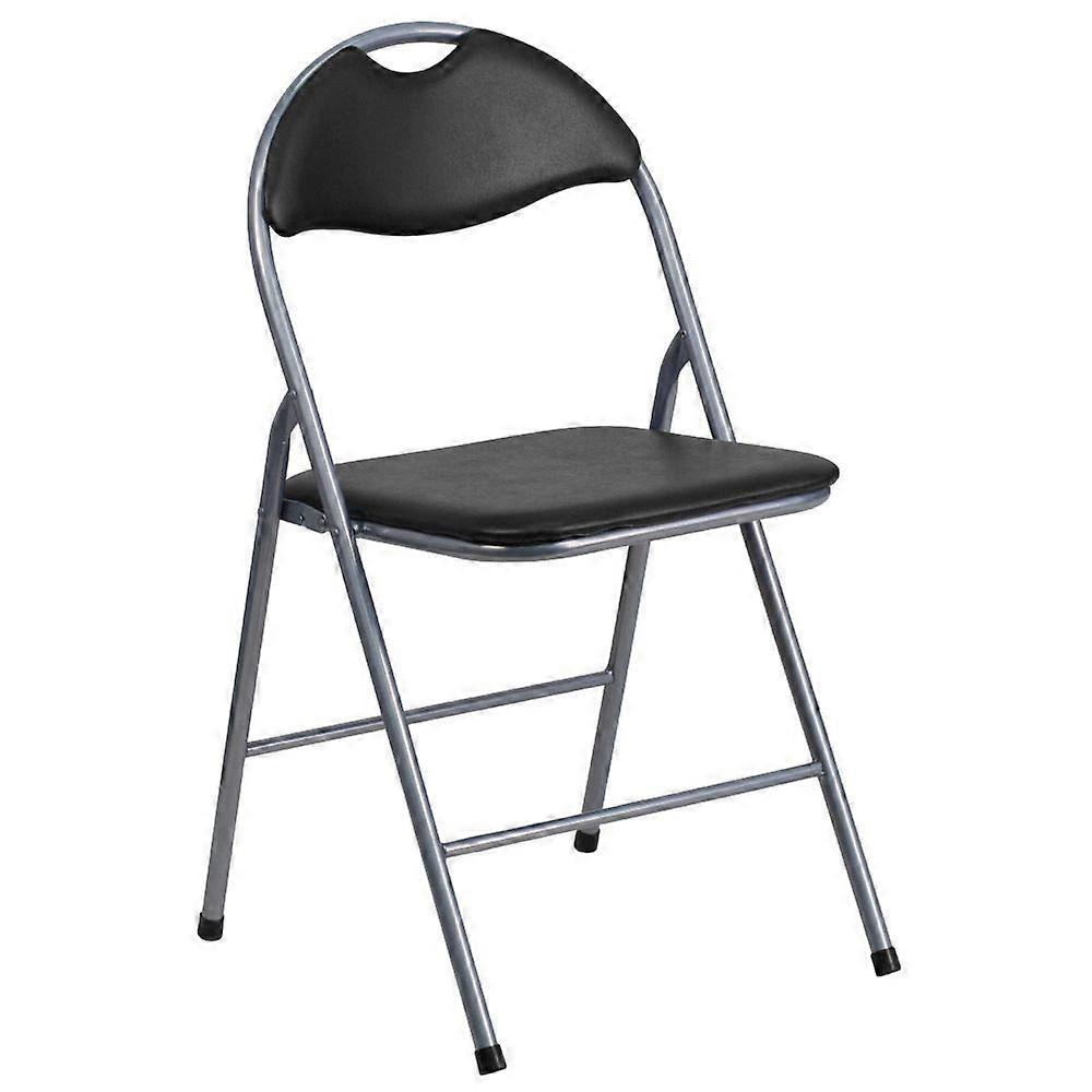 HERCULES Series Black Vinyl Metal Folding Chair 2 Pack with Carrying Handle, Heavy-Duty, Space-Saving Design