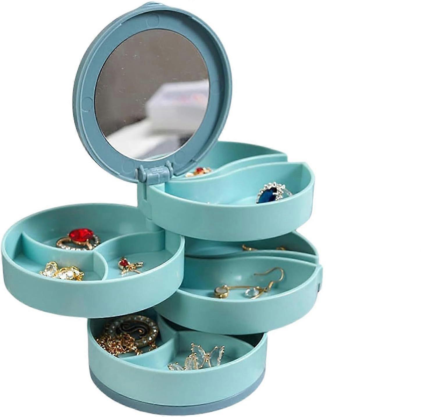 4-layer rotating earring storage box with mirror, 4-layer 360 rotating cosmetic storage box for necklaces, bracelets, rings