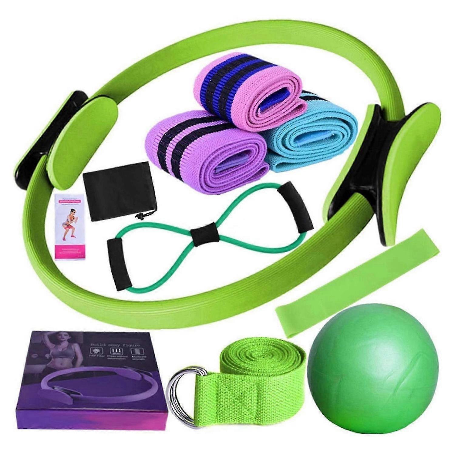 Yoga Pilates Equipment 11-Piece Set for Home Workouts: Ring Circle, Resistance Bands, Booty Bands, Y