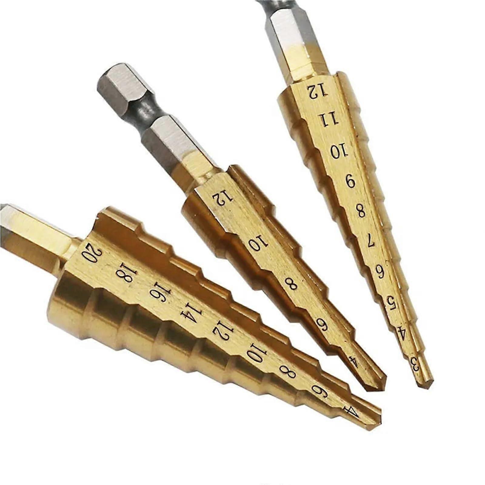 Step Drill Bit Hex Straight Groove Bit Cobalt Coated Milling Cutter Metal Core Hole Openr 3Pcs(1141)