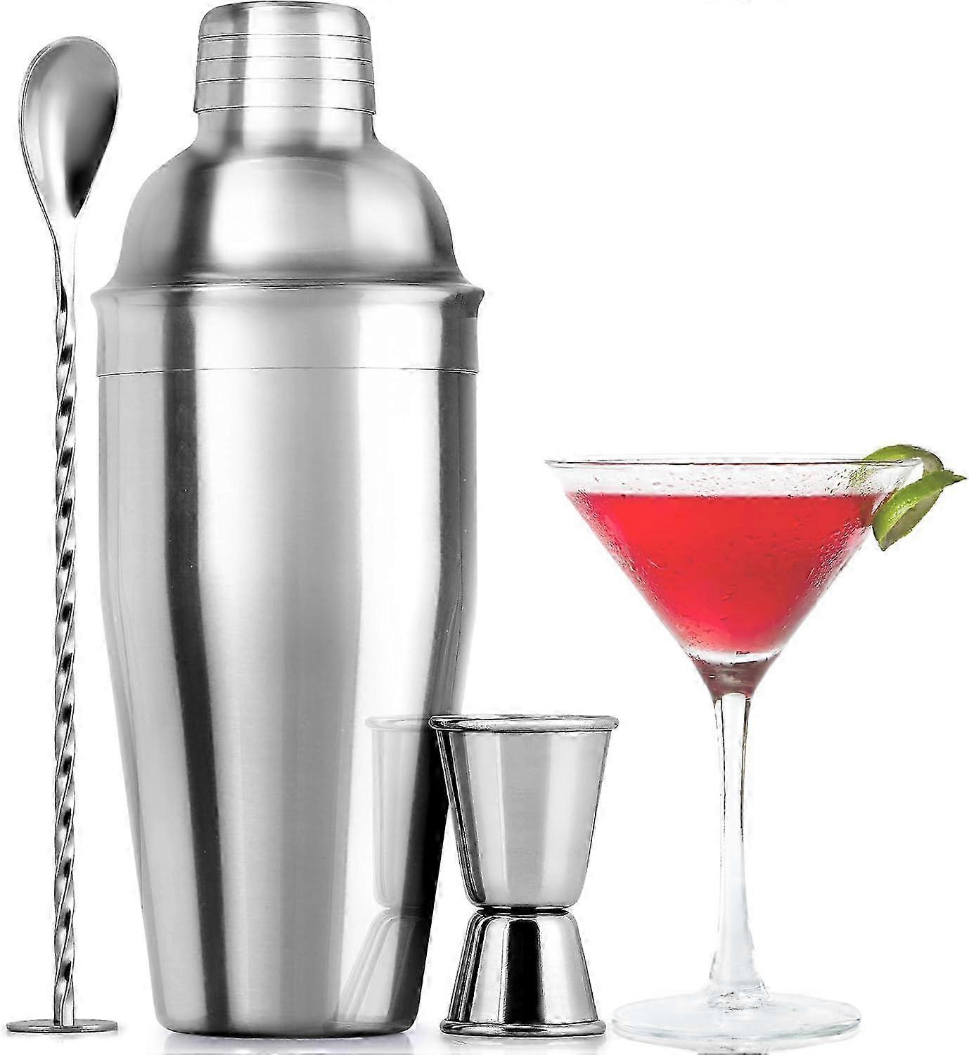 750ml Stainless Steel Cocktail Shaker Set with Strainer, Jigger & Muddler Spoon