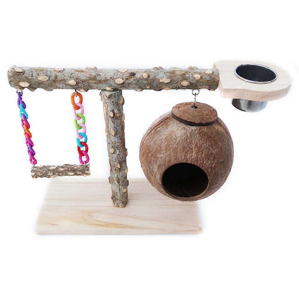 Bird for Play Stand Parrot Playstand Cockatiel Playground Wood Perch Gym Swing Hammock Nest with Feeder Cups Toys Exerci