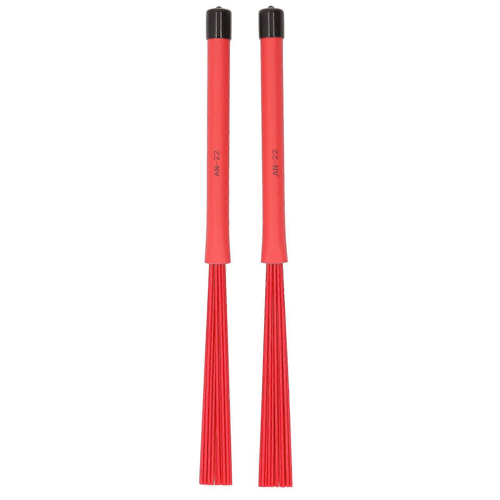 2PCS Retractable Drum Brushes Plastic Bristles Rubber Handle Drumstick Brush Replacement Drum Accessories Red