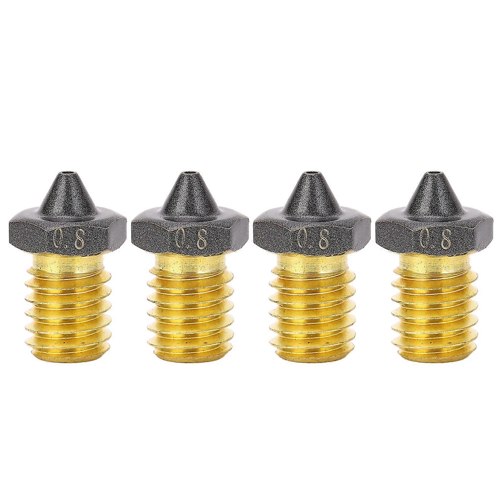 4PCS 0.8mm PTFE Coated Brass Nozzle Set for 3D Printers High Flow High Speed Printing