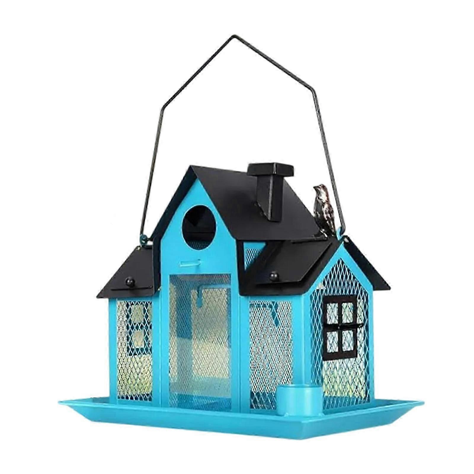 Iron Bird Feeder Solar Bird Feeding Station for Outdoor Garden Decoration Hanging and Weather Resistant Observation Cage orange color