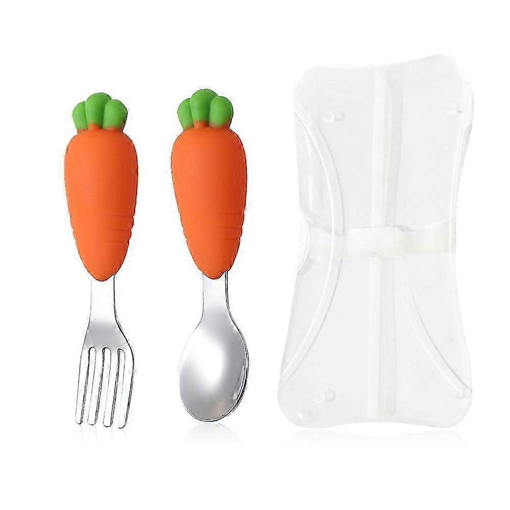 Set di cucchiai e forchette a forma di carota in acciaio inossidabile per bambini
