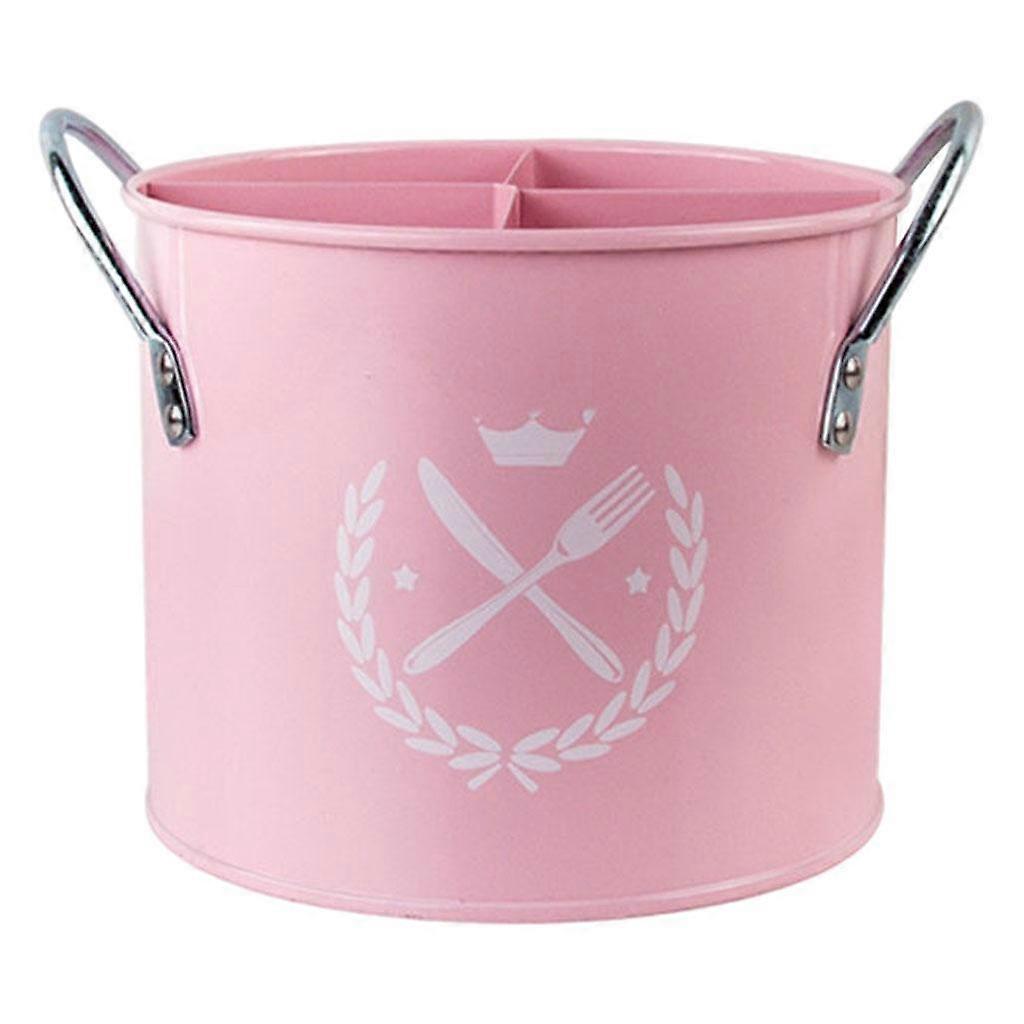 Galvanized Iron Cutlery Holder Organizer Round Retro Tableware Bucket for Fork
