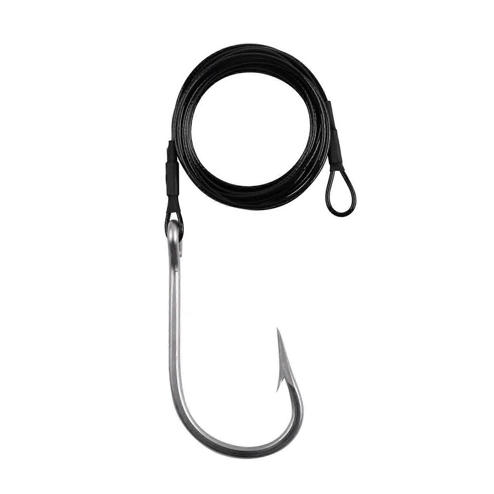 1 Piece Big Game Fishing Hook 400 lb Trolling Casting Tuna Jig Rig Nylon Coated Cable Steel Wire Guide Saltwater Shark Open Fishing Hooks (50)